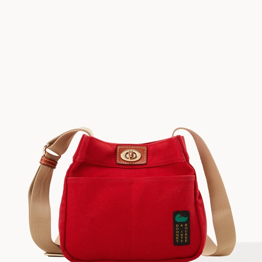Dooney & Bourke Tan and Red Crossbody Bag with Gold Hardware